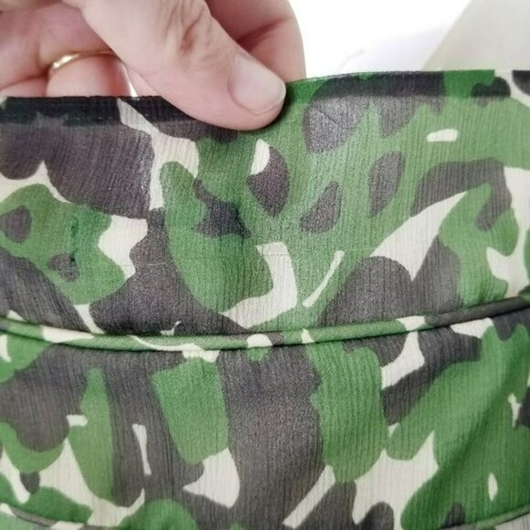 J.CREW Silk Cami Tank Top‎ Womens 6 Camouflage Army Green Spaghetti Straps EUC - Picture 8 of 9